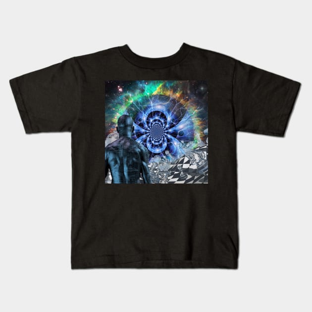 Cyborg in surreal space Kids T-Shirt by rolffimages